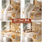 LIKIMIO Bunk Bed Twin Over Twin, House Bunk Bed Frame with Ladder and Guardrail, House Shaped with Metal Slats for Dormitory and Bedroom, Space Saving, No Box Spring Needed, White - Image 5