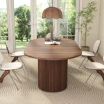 41 in-78 in Extendable Dining Room Table for 4-8, Round Expandable Kitchen Table with Fluted Base, Modern Farmhouse Oval Dinner Tables for Dining Room Kitchen Living Room (Walnut) - Image 8