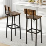 GILLAS Set of 2 Bar Stools, Tall Bar Stool with Backrest and Footrest, Tall Bar Chairs, Industrial Style Counter Height Bar Stool for Dining Room, Kitchen, Rustic Brown - Image 2