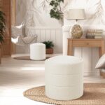 HomePop Storage Round Ottoman with Removable Lid Home Décor|Upholstered Round Foot Rest Ottoman - Cream Boucle - Image 6