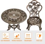 Yaheetech 3-Piece Outdoor Bistro Set w/Rose Design, Rust-Resistant Cast Aluminum Table and Chairs w/Umbrella Hole for Balcony Backyard Garden - Bronze - Image 8
