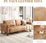 GarveeHome 3-Seater Sofa Couch, 83" Wide Faux Leather Sofa Couch with Spring Cushion, Modern Sofa with Deep Seats and 2 Removable Back Cushions, for Living Room, Bedroom, Apartment, Office, Brown - Image 7