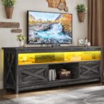 YITAHOME Farmhouse TV Stand for 65/55 Inch Television, LED Entertainment Center Television Stand with Power Outlets and Open Shelf, Media Console TV Cabinet for Living Room, Dark Grey - Image 2