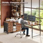 PRAISUN 61" L Shaped Desk with Power Outlets and USB-C Port, Reversible Computer Corner Office Desk with 4 Fabric Drawers and 2 Height-Adjustable Shelves, Large for Gaming Writing Study, Rustic Brown - Image 3