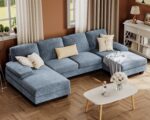 Furmax Sectional Couches for Living Room, U-Shaped Sofa Couch with Linen Fabric, 4 Seat Sofa Set with Double Chaise for Apartment (Fabric, Light Blue) - Image 2