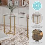 Martha Stewart Eli Home Office Desk with Glass Top and Steel Frame, Polished Brass - Image 5