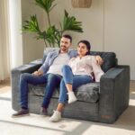 MAXYOYO Convertible Sofa Bed, Pull Out Loveseat Sleeper Sofa, 2 in 1 Folding Couch Bed, Fold Out Floor Couch with Pillows for Living Room Bedroom Lounge, Dark Grey - Image 3