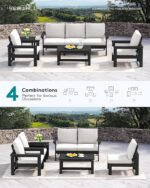 SERWALL HDPE Patio Furniture Set, 7-Piece Outdoor Sectional Sofa Set, All Weather Outdoor Couch Set for Deck, Lawn, Black Frame with Khaki Cushion - Image 9