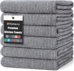 Homaxy Premium Kitchen Towels(18”x 28”, 6 Pack), Large Cotton Kitchen Hand Towels, Flat and Terry Dish Towels, 380 GSM Highly Absorbent Tea Towel Set with Hanging Loop, Grey - Image 2