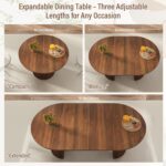 41 in-78 in Extendable Dining Room Table for 4-8, Round Expandable Kitchen Table with Fluted Base, Modern Farmhouse Oval Dinner Tables for Dining Room Kitchen Living Room (Walnut) - Image 4