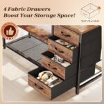 PRAISUN 61" L Shaped Desk with Power Outlets and USB-C Port, Reversible Computer Corner Office Desk with 4 Fabric Drawers and 2 Height-Adjustable Shelves, Large for Gaming Writing Study, Rustic Brown - Image 8