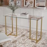 Martha Stewart Eli Home Office Desk with Glass Top and Steel Frame, Polished Brass - Image 7