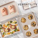 HONGBAKE Baking Sheet Pan Set of 3, Cookie Sheets for Oven, Nonstick Half/Quarter/Jelly Roll Pans with Diamond Texture Pattern, 0.8mm Thick Heavy Duty Cookie Tray, Champagne Gold - Image 6