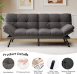 Convertible Futon Sofa Bed,71" Memory Foam Futon Couch,Detachable Cushion,Adjustable Backrest & Armrest,Linen Modern Loveseat Sleeper Recliner for Living Room,Office,Apartment,Classic Grey - Image 8