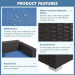 Yaheetech 3-Seat Patio Wicker Sofa, Outdoor Rattan Couch with Furniture Cover, Deep Seat High Back with Cushions & Throw Pillows for Deck/Porch/Balcony/Yard, Brown/Dark Blue - Image 6