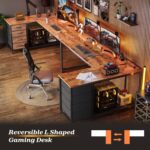 PRAISUN 61" L Shaped Desk with Power Outlets and USB-C Port, Reversible Computer Corner Office Desk with 4 Fabric Drawers and 2 Height-Adjustable Shelves, Large for Gaming Writing Study, Rustic Brown - Image 10