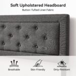 BedsPick Queen Size Bed Frame with Headboard, Upholstered Bed Frame with Button Tufted, Platform Bed with Wood Slat Support,Noise Free, Easy Assembly, No Box Spring Needed (Dark Grey, Queen) - Image 5