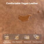 80'' Leather Couch, Futon Sofa Bed, Faux Leather Couch with Adjustable Backrest, 2 Cup Holders & Side Pockets, Mid Century Modern Sofa for Living Room, Bedroom, Brown - Image 8