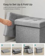 SONGMICS Mazie Collection - Small Folding Storage Ottoman, Foot Rest Stool, 12.2 x 16.1 x 12.2 Inches, 286 lb Load Capacity, for Living Room, Bedroom, Home Office, Dorm, Light Gray ULSF102G02 - Image 8