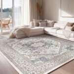 OPPODREAM Soft Neutral Area Rugs 5x7, 5x7 Washable Rug with Non Slip Backing, 5 x 7 Faux Cashmere Low-Pile Carpet, Light Grey & Ivory Cream - Image 2