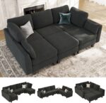 Sectional Sleeper Sofa, 6 Seaters Dark Grey Modular Sleeper Sofa Couch, Comfy Sectionals Couches Bed, Convertible Sofas with Ottomans, Modular Sectional Couches for Living Room - Image 2