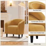 Yaheetech Accent Barrel Chair, Boucle Fabric Club Chair, Furry Sherpa Elegant and Cozy, Soft Padded Armchair for Living Room Bedroom Reception Room Office, Mustard Yellow - Image 10