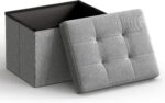 SONGMICS Mazie Collection - Small Folding Storage Ottoman, Foot Rest Stool, 12.2 x 16.1 x 12.2 Inches, 286 lb Load Capacity, for Living Room, Bedroom, Home Office, Dorm, Light Gray ULSF102G02 - Image 2