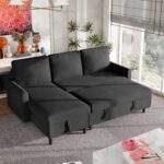 Vongrasig Convertible Sleeper Sofa Bed, Pull Out Couch with Storage, 77" L-Shaped Sofa Bed with Storage Chaise Linen Fabric for Living Room, Apartment, Small Space, Black - Image 2