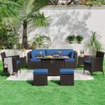 Yaheetech 3-Seat Patio Wicker Sofa, Outdoor Rattan Couch with Furniture Cover, Deep Seat High Back with Cushions & Throw Pillows for Deck/Porch/Balcony/Yard, Brown/Dark Blue - Image 3