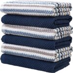 Premium Kitchen Towels (16”x 26”, 6 Pack) | Large Cotton Kitchen Hand Towels | Popcorn Striped Design | Dish Towels | 430 GSM Highly Absorbent Tea Towels Set with Hanging Loop | Blue - Image 5
