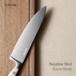 CAROTE 14 Pieces Knife Set with Block, Forged, High Carbon Stainless Steel Sharp Blade Block Knife Set, Dishwasher Safe Cutlery, Cream - Image 4