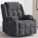 Power Swivel Rocker Recliner Chair for Adults with Massage and Heat, USB and Type-C Ports, Infinite Position, Electric Glider Reclining Single Sofa Chair for Living Room(Dark Grey) - Image 9