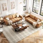 GarveeHome 3-Seater Sofa Couch, 83" Wide Faux Leather Sofa Couch with Spring Cushion, Modern Sofa with Deep Seats and 2 Removable Back Cushions, for Living Room, Bedroom, Apartment, Office, Brown - Image 4