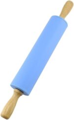 Silicone Rolling Pin Non Stick Surface Wooden Handle (Blue) - Image 2