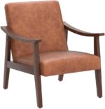 Yaheetech PU Leather Accent Chair, Mid-Century Modern Armchair with Solid Wood Legs, Reading Leisure Chair with High Back for Living Room Bedroom Waiting Room, Set of 2, Brown - Image 6