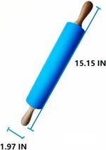 Silicone Rolling Pin Non Stick Surface Wooden Handle (Blue) - Image 5