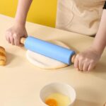Silicone Rolling Pin Non Stick Surface Wooden Handle (Blue) - Image 6
