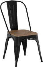 Yaheetech 18 Inch Classic Iron Metal Dining Chair with Wood Top/Seat Indoor-Outdoor Use Chic Dining Bistro Cafe Side Barstool Bar Chair Coffee Chair Set of 4 Black - Image 5