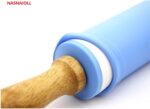 Silicone Rolling Pin Non Stick Surface Wooden Handle (Blue) - Image 3
