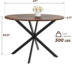 Unovivy 47" Round Dining Table for 4-6, Space Saving Circle Kitchen Dinner Table, Industrial Mid Century Modern Dining Room Desk for Kitchen, Apartment, Rustic Brown - Image 3