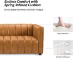 HULALA HOME 83" Genuine Leather Sofa with Channel Tufted Design, 3-Seater Sofa for Living Room Bedroom, Modern Oversized Couch with Wood Legs, Camel - Image 4