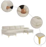 Karl home Convertible Sectional Sofa 110" U-Shape Sofa Couch 4-Seat Couch with Chaise ChenilleFabric Upholstered for Living Room, Apartment, Office, Creamy White - Image 5