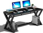 SAMERY Computer Desk Home Office Desks, 55.1 Inch Modern Simple Office Black Glass Desk Computer Table Study Gaming Writing Desk, Fashion Strength Tempered Glass Office Laptop Desk - Image 3
