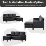 EBELLO Sectional Sofa Couch, L Shaped Couch Faux Leather with Reversible Chaise, Lounge Sofa for Living Room Apartment Small Space, Black - Image 6