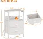 Furologee End Table with Charging Station, Nightstand with Fabric Drawers, Side Tables with USB Ports & Outlets, Night Stand with Storage Shelf & Hooks, for Living Room/Bedroom, White - Image 4