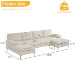 Karl home Convertible Sectional Sofa 110" U-Shape Sofa Couch 4-Seat Couch with Chaise ChenilleFabric Upholstered for Living Room, Apartment, Office, Creamy White - Image 3