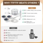 Glass Food Processor with 4 Blades & 4 Bowls (8 Cup + 3x0.5 Cup), Small Food Processor& Meat Grinder - Compact Design for Meal Prep, Baby Food, Sauces - Dishwasher Safe - Image 7