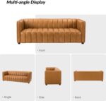 HULALA HOME 83" Genuine Leather Sofa with Channel Tufted Design, 3-Seater Sofa for Living Room Bedroom, Modern Oversized Couch with Wood Legs, Camel - Image 6