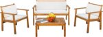 Devoko Patio Furniture 4 Piece Acacia Wood Outdoor Conversation Sofa Set with Table & Cushions Porch Chairs for Garden, Deck, Backyard, Natural - Image 2