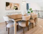 HNY Mid Century Modern Dining Chairs Set of 6, Farmhouse Linen Fabric Upholstered Accent Curved Backrest Kitchen Chairs, with Hardwood Frame, Beige, Linen - Image 6